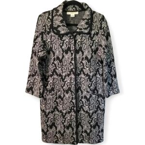 Women's WOOL black gray paisley button-up fall winter sweater coat, size PL